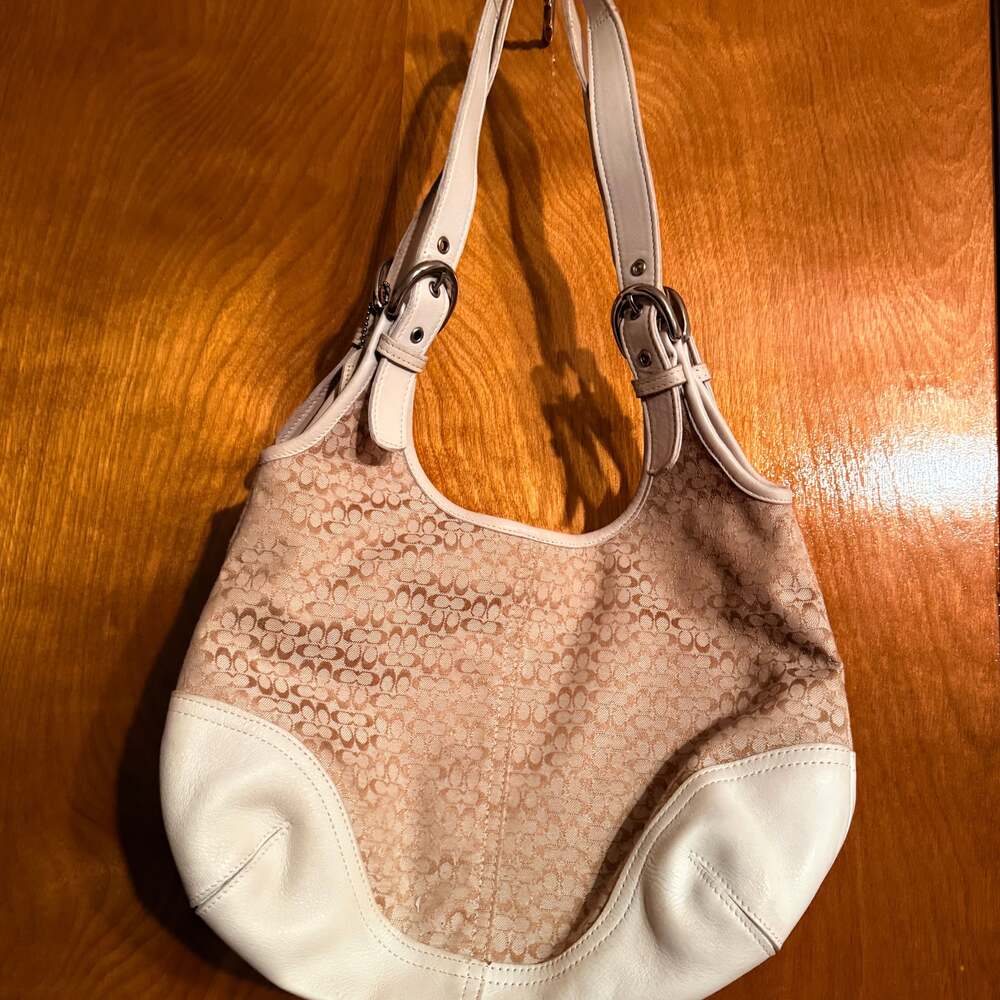 Vintage Coach Soho Small Signature Logo Canvas & Leather Hobo Bag